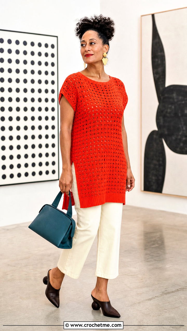 Tracee Ellis Ross Crochet Tunic With Cropped Trousers - 25 Celebrities Crochet Outfit ideas