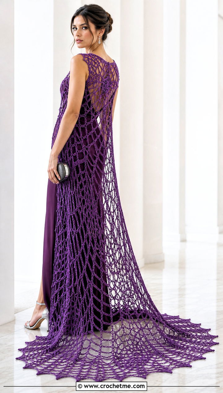 Train Crochet Spider Web Maxi Dress With Evening Heels - 30 crochet spider web dress outfit ideas