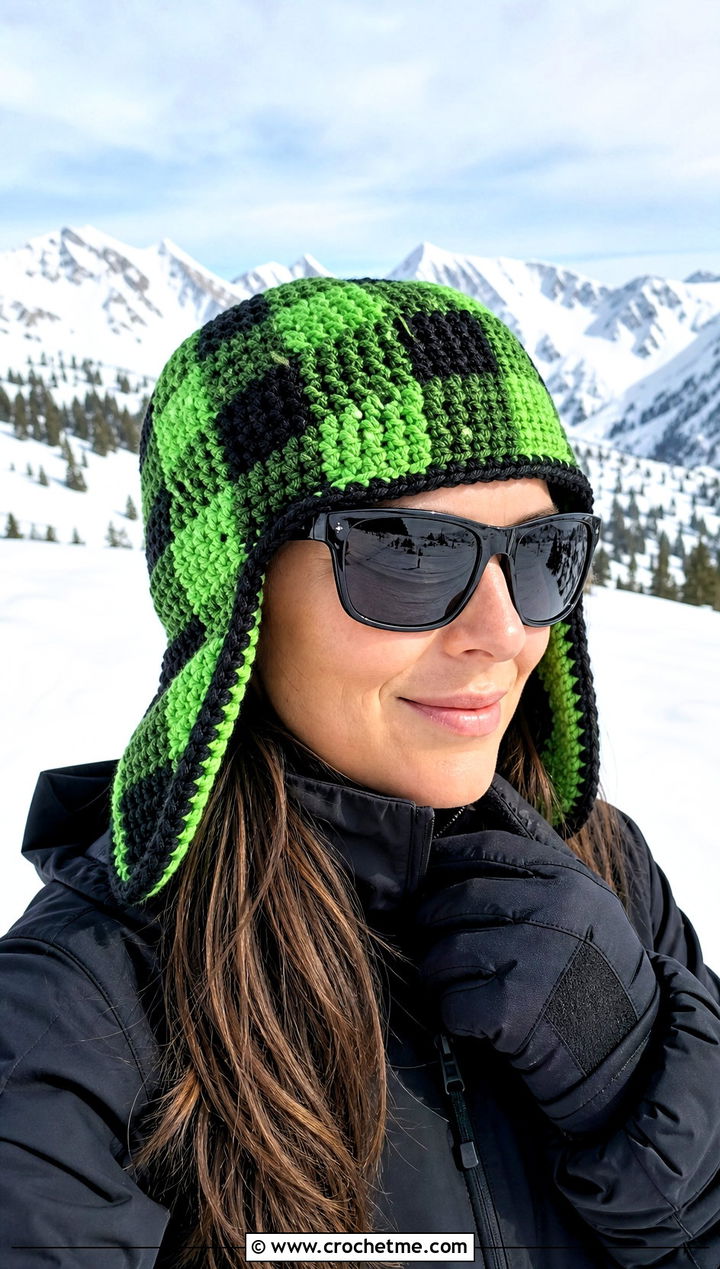 Trapper Buffalo Plaid Crochet Hat With Snow Jacket And Ski Pants - 20 Buffalo Plaid Crochet Hat outfit ideas