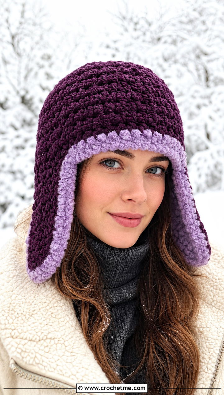 Trapper Crochet Ear Flap Hat With Shearling Jacket - 25 crochet ear flap hat outfit ideas