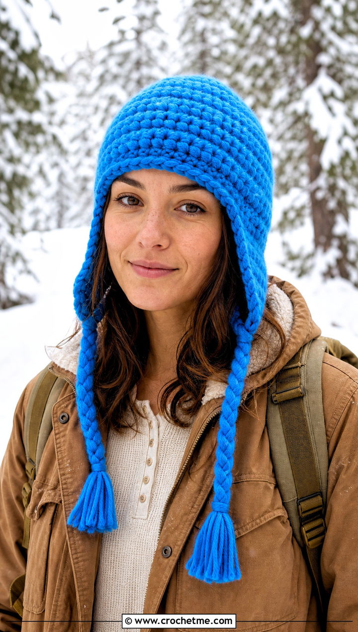 Trapper Crochet Ski Hat With Utility Jacket And Carpenter Jeans - 30 crochet ski hat outfit ideas