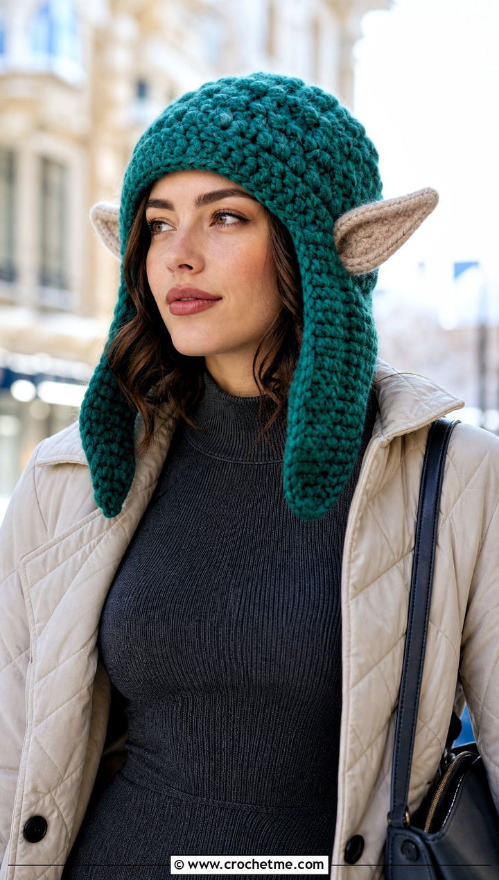 Trapper Dobby Crochet Hat With Quilted Coat And Knit Dress - 25 dobby crochet hat outfit ideas