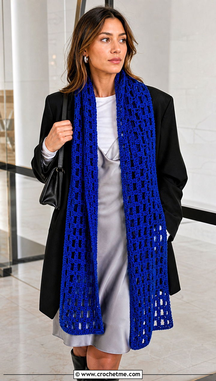 Treble Crochet Sampler Scarf With Slip Dress - 20 Crochet Stitch Sampler Scarf outfit ideas