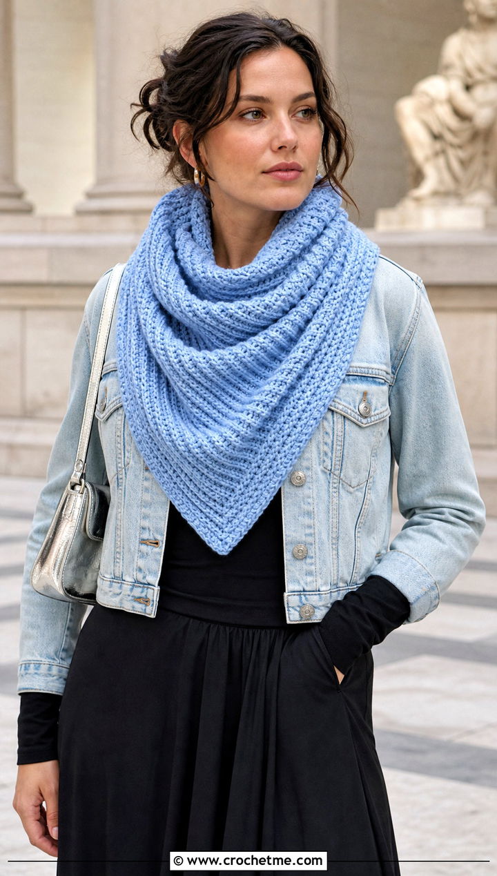 Triangle Brioche Crochet Scarf With Maxi Skirt - 25 Brioche Crochet Scarf outfit ideas