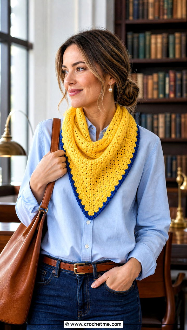 Triangle Candy Scarf With Button Down And Jeans - 15 crochet candy scarf outfit ideas