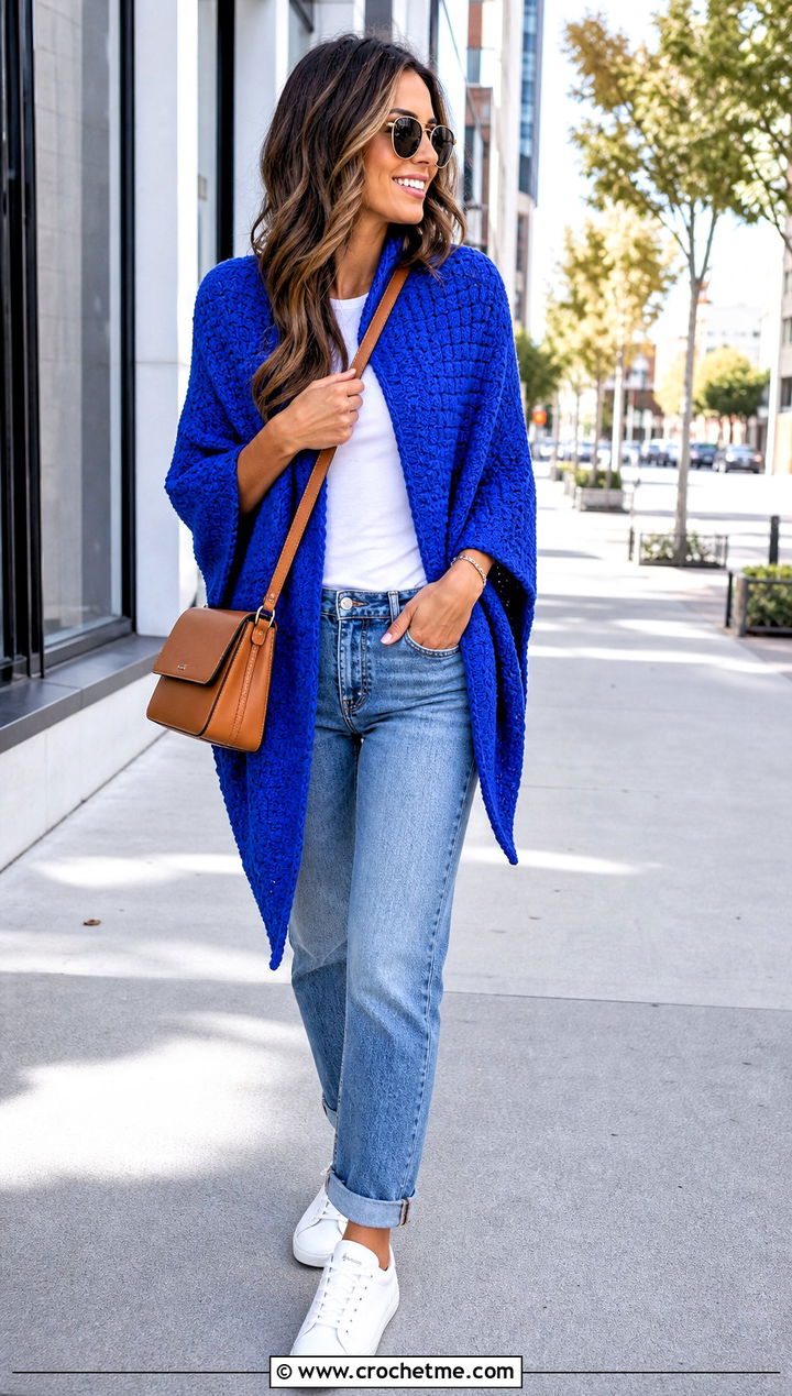 Triangle Corner To Corner Crochet Shawl With Straight Leg Jeans - 15 Corner To Corner Crochet Shawl outfit ideas