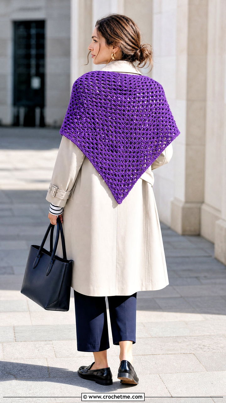 Triangle Crochet Blanket Scarf With Trench Coat - 35 crochet blanket scarf outfit ideas