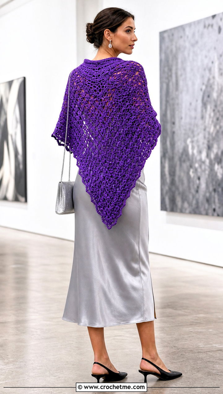 Triangle Crochet Blanket Shawl With Slip Dress - 30 crochet blanket shawl outfit ideas
