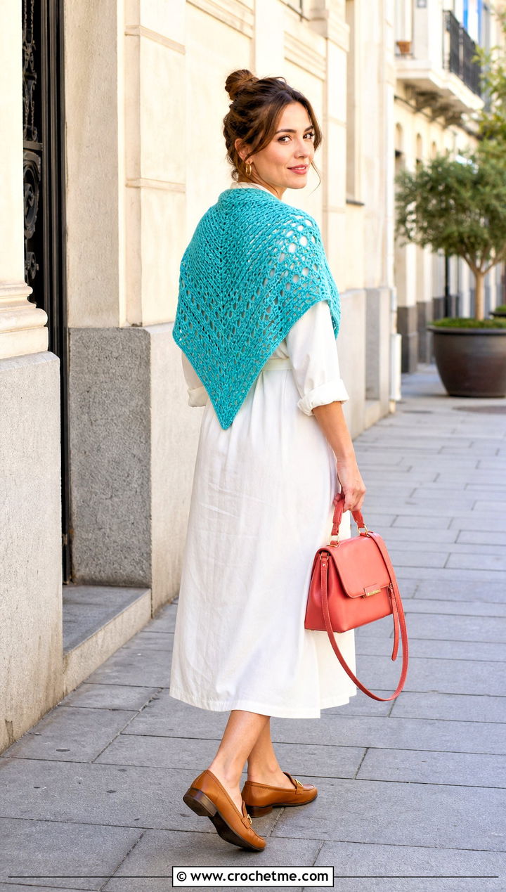 Triangle Crochet Capelet Shawl With Shirt Dress - 30 crochet caplet shawl outfit ideas