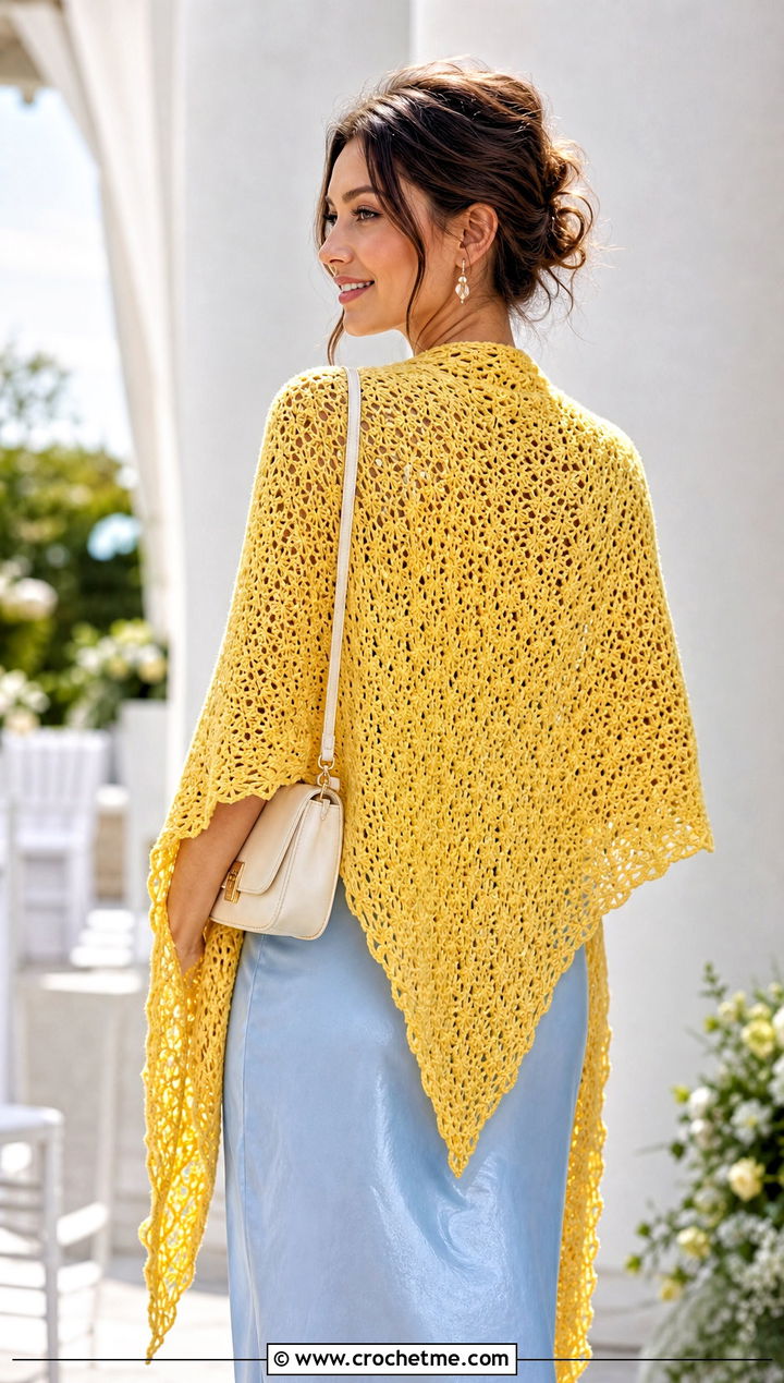 Triangle Crochet Long Shawl With Slip Dress - 20 Crochet Long Shawl outfit ideas