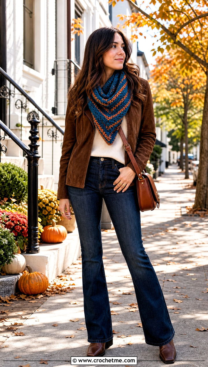 Triangle Crochet Ravenclaw Scarf With Suede Jacket - 35 crochet ravenclaw scarf outfit ideas