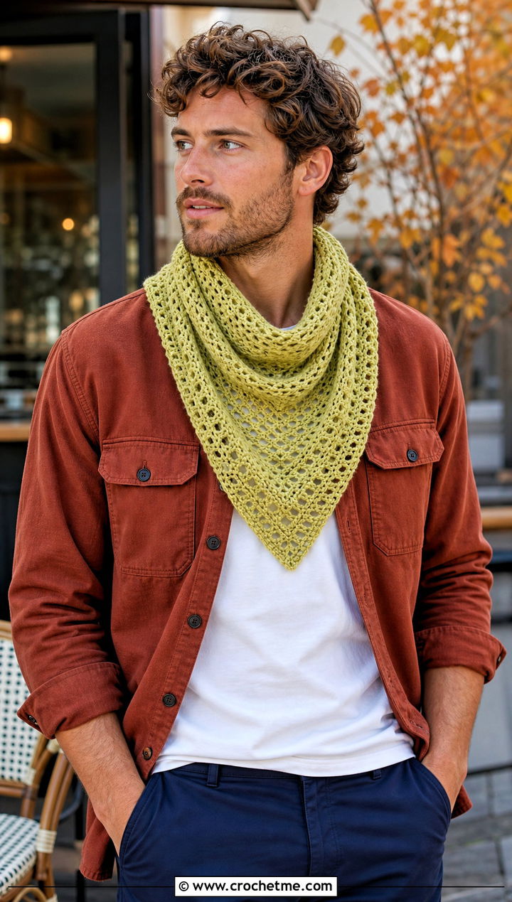 Triangle Crochet Scarf With Overshirt - 30 crochet scarf ideas for men