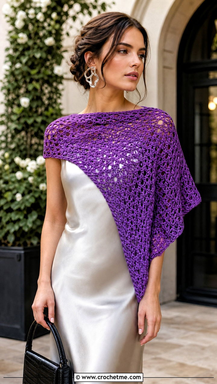 Triangle Crochet Scarf With Slip Dress and Sandals - 15 Light Crochet Scarf outfit ideas