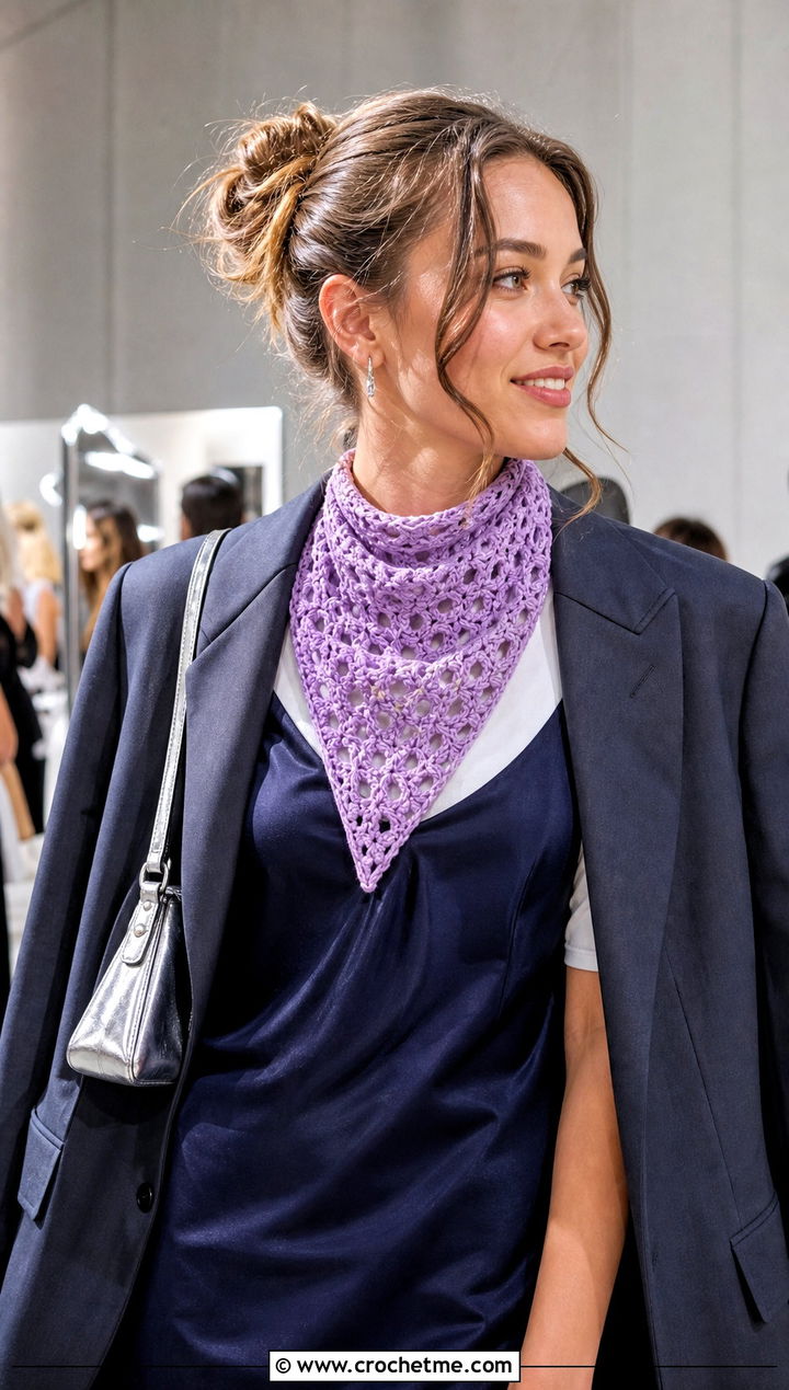 Triangle Crochet Scarf With Slip Dress - 25 Crochet For Beginners Scarf outfit ideas
