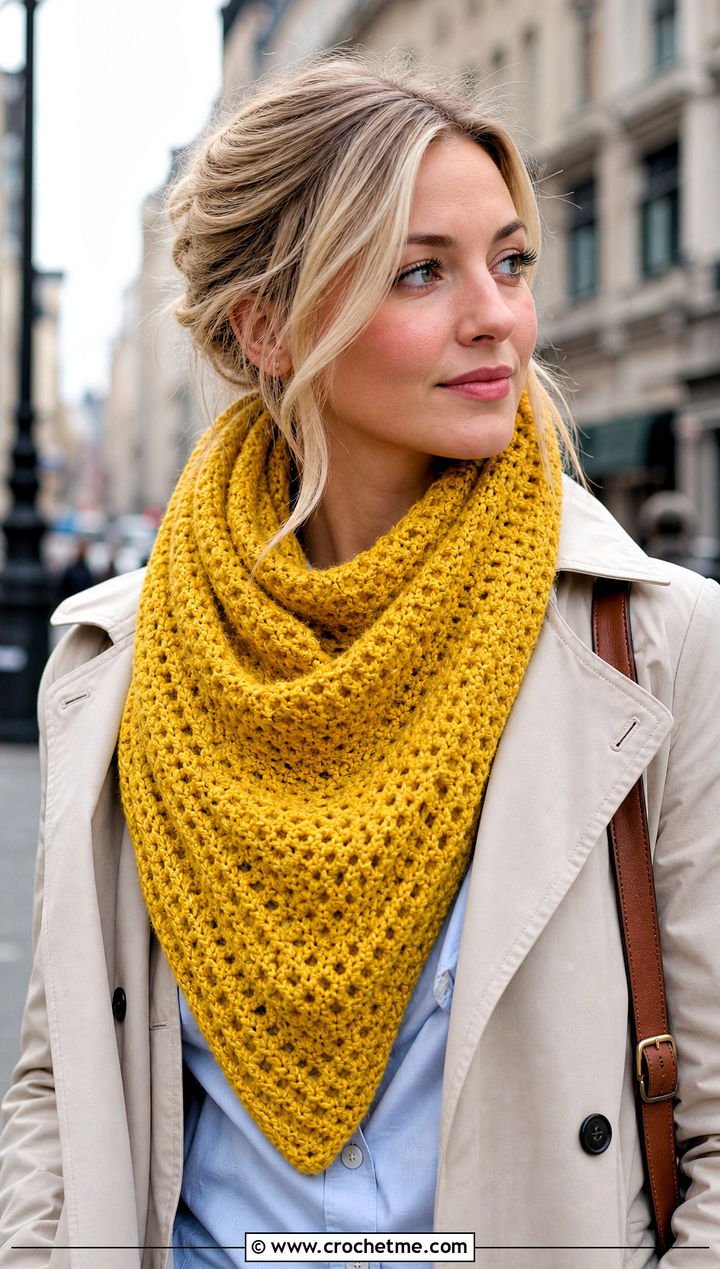 Triangle Crochet Scarf With Trench Coat - 15 wool ease crochet scarf outfit ideas