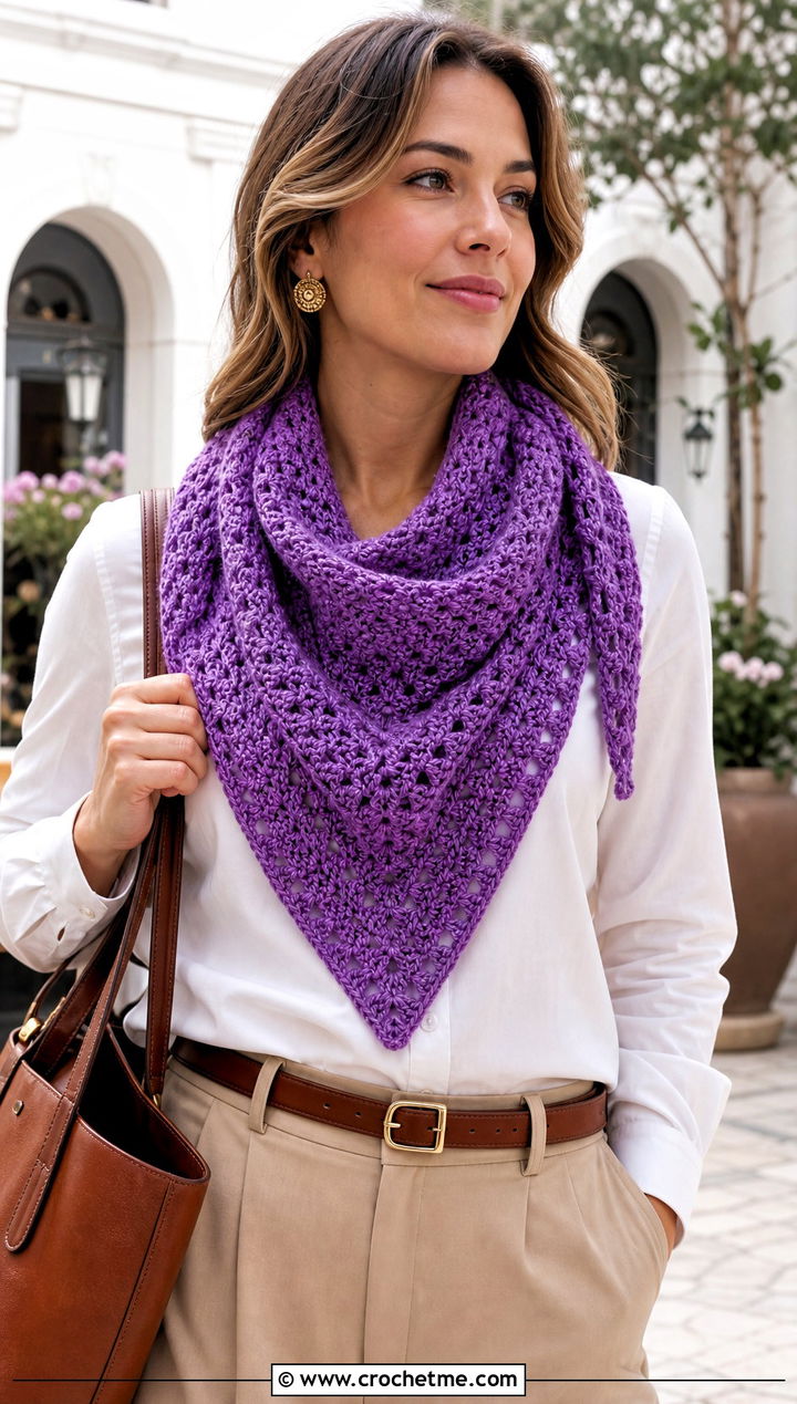 Triangle Crochet Scarf With White Shirt - 15 beginner crochet scarf design outfit ideas