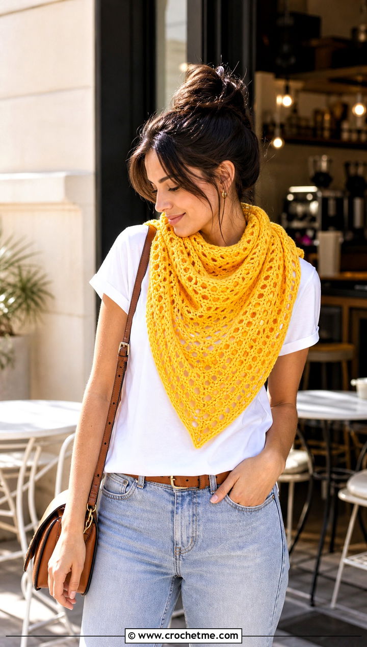 Triangle Crochet Shawl Scarf With Jeans - 30 crochet shawl scarf outfit ideas