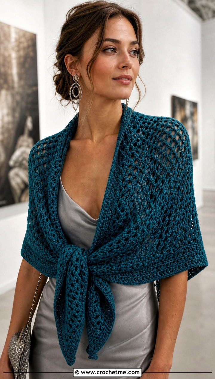 Triangle Crochet Shawl Scarf With Slip Dress - 15 unusual crochet scarf outfit ideas