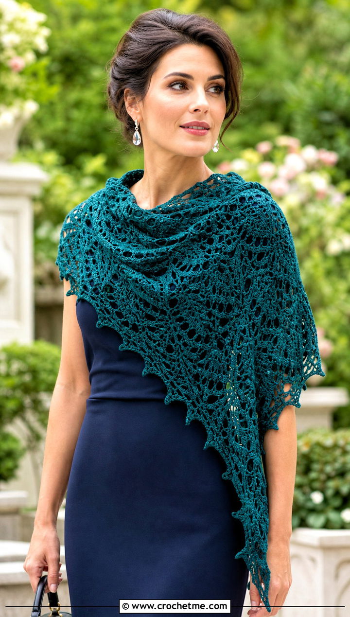 Triangle Crochet Shawl With Column Dress - 25 Fairy Core Crochet Outfits ideas