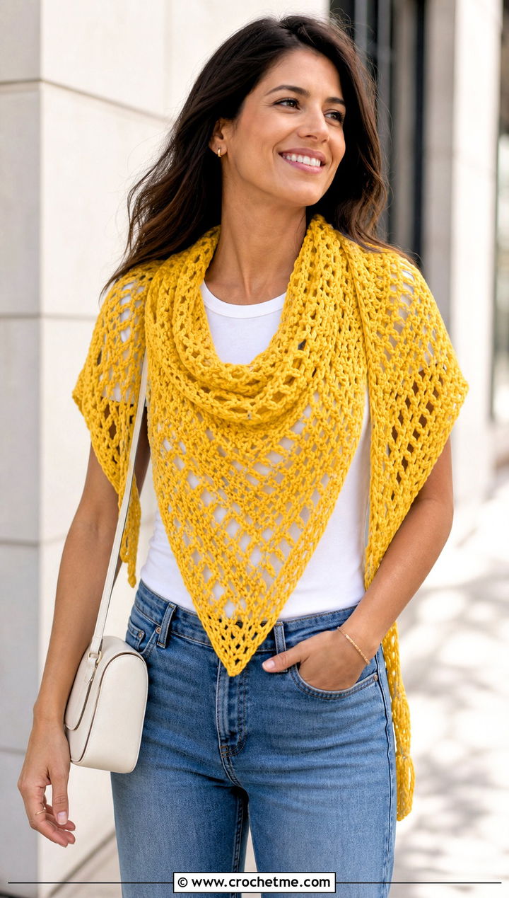 Triangle Crochet Shawl With Jeans - 25 Simple Crochet Shawl outfit ideas