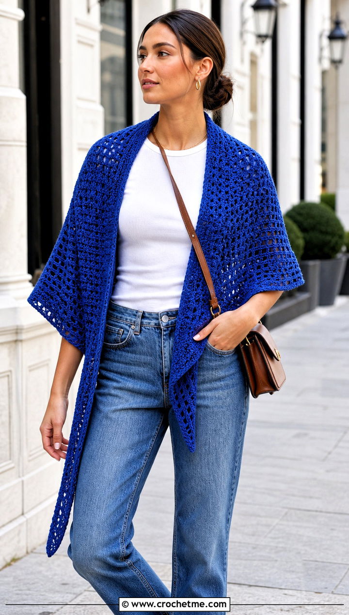 Triangle Crochet Shawl With Straight Leg Jeans - 25 Crochet A Shawl outfit ideas