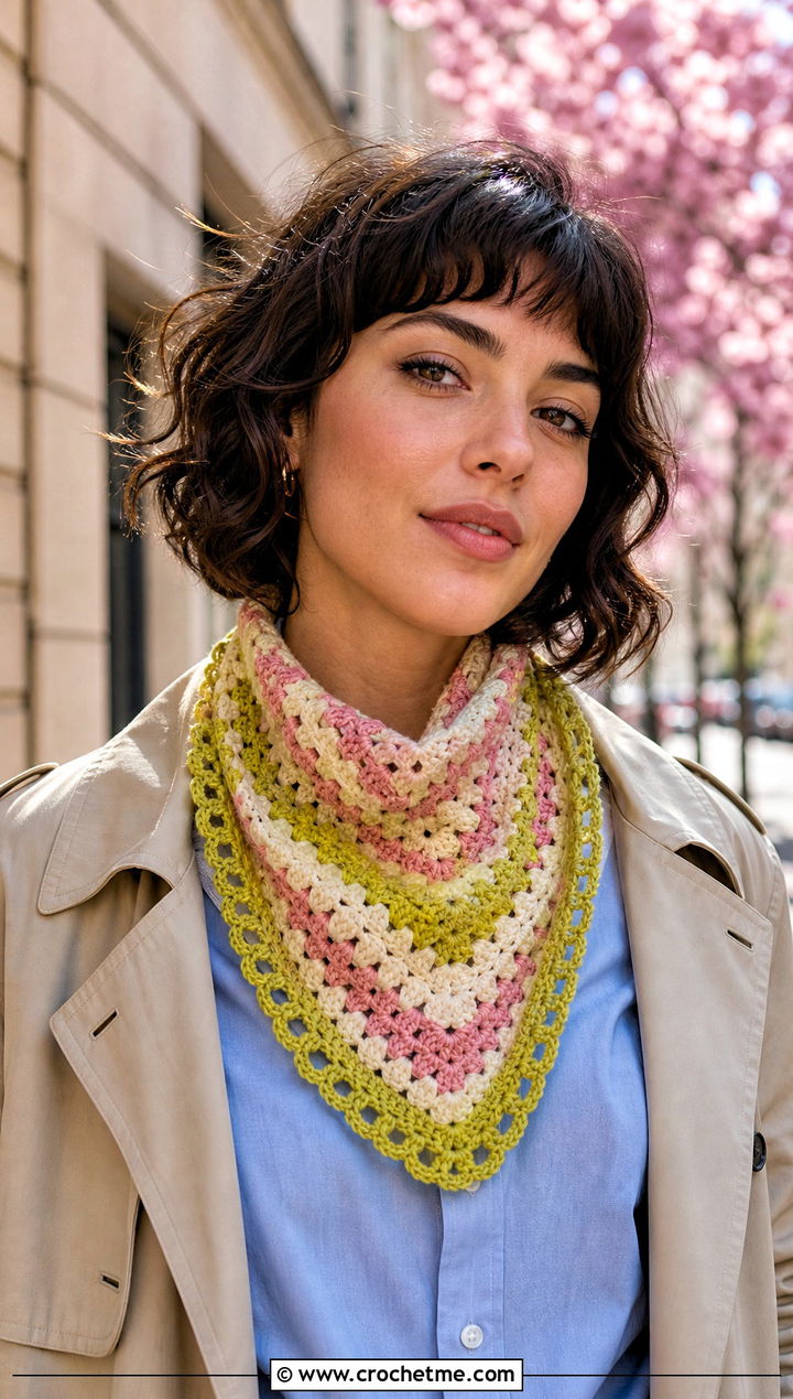 Triangle Crochet Striped Scarf With Trench Coat - 25 crochet striped scarf outfit ideas
