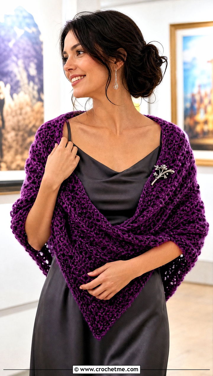 Triangle Crochet Velvet Shawl Scarf With Slip Dress - 25 Crochet Velvet Scarf outfit ideas