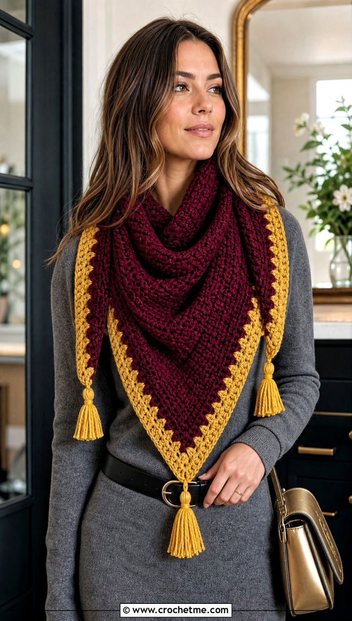 Triangle Gryffindor Crochet Scarf With Sweater Dress - 25 gryffindor crochet scarf outfit ideas