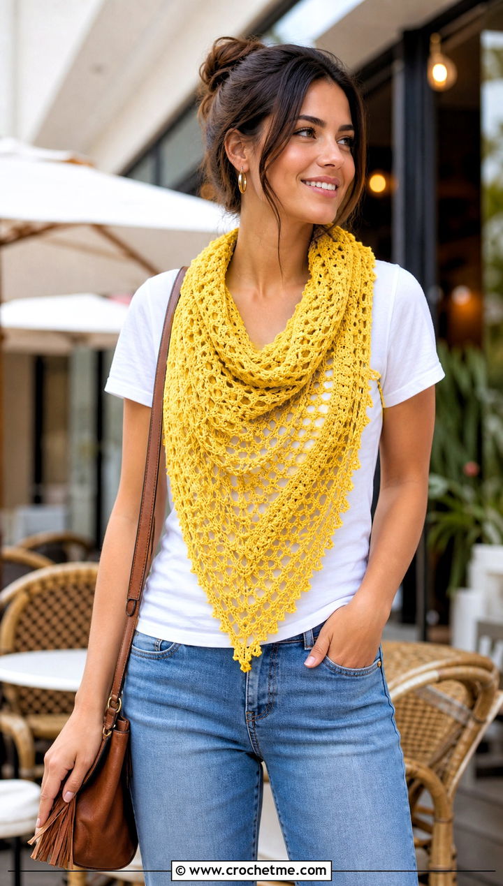 Triangle Lace Crochet Shawl With Jeans - 25 Lace Crochet Shawl outfit ideas