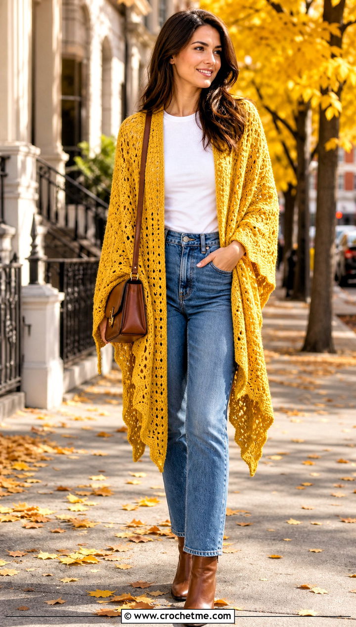 Triangle Lace Fall River Crochet Shawl With Straight Leg Jeans - 25 Fall River Crochet Shawl outfit ideas