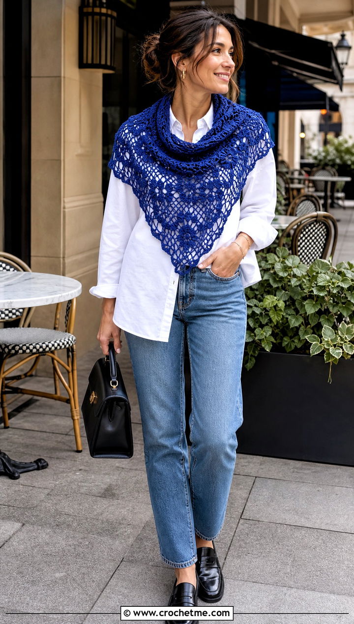 Triangle Lace Fichu With White Shirt And Jeans - 25 Victorian Crochet Shawl outfit ideas