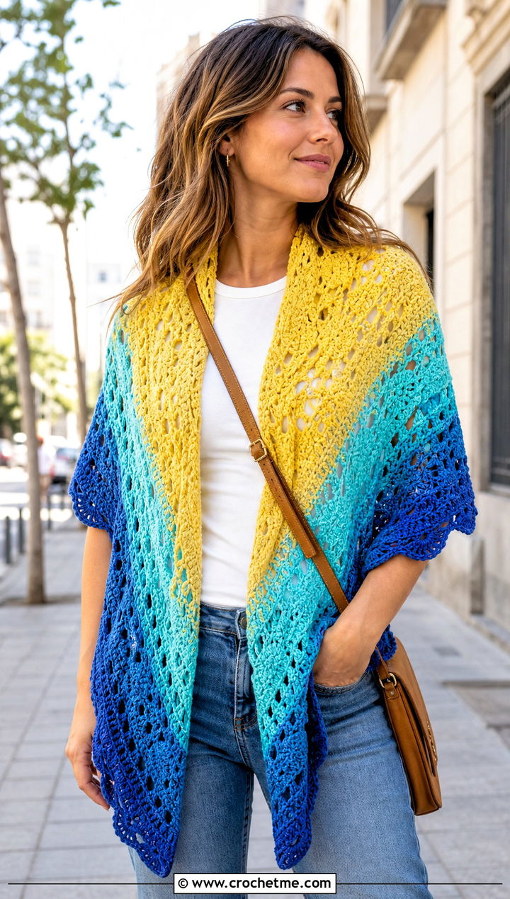 Triangle Mandala Yarn Crochet Shawl With Jeans - 20 Mandala Yarn Crochet Shawl outfit ideas