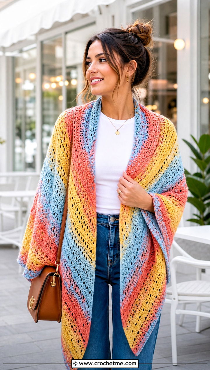 Triangle Mandala Yarn Crochet Shawl With Jeans - 15 Crochet Shawl Mandala Yarn outfit ideas