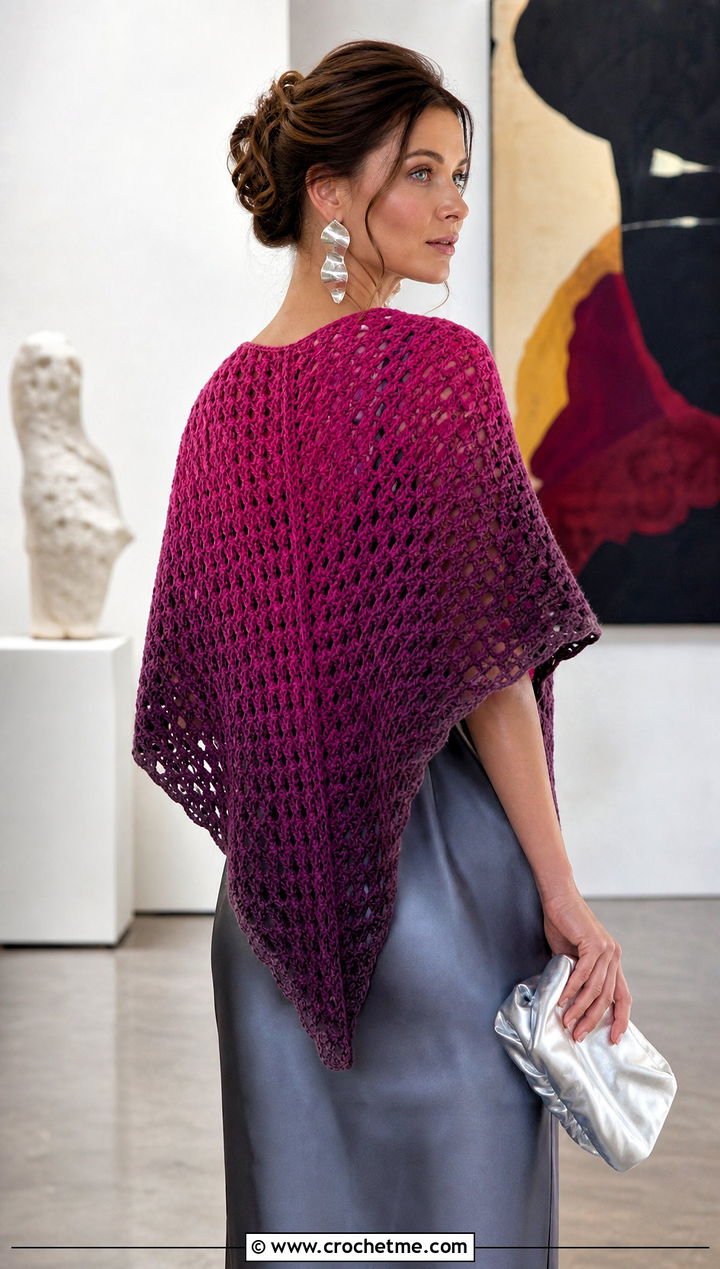 Triangle Ombre Crochet Fade Shawl With Slip Dress - 15 Crochet Fade Shawl outfit ideas