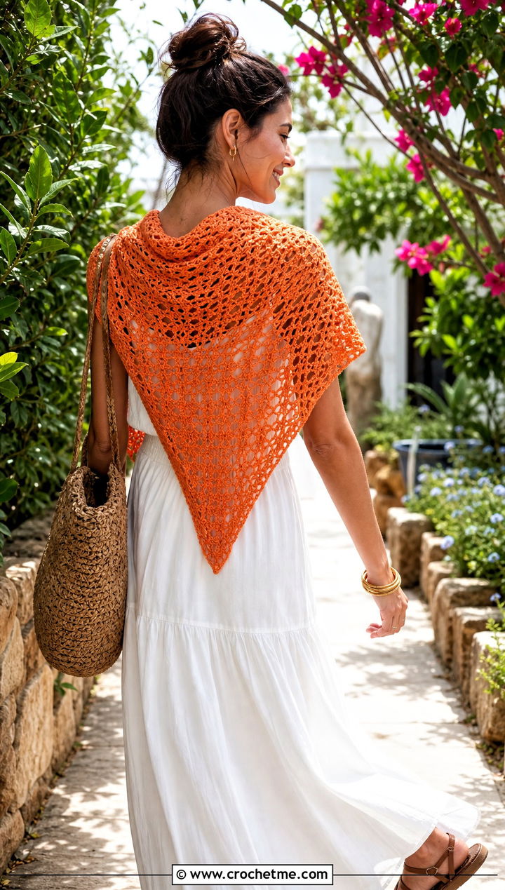 Triangle Openwork Crochet Scarf With Boho Maxi Dress - 15 openwork crochet scarf outfit ideas