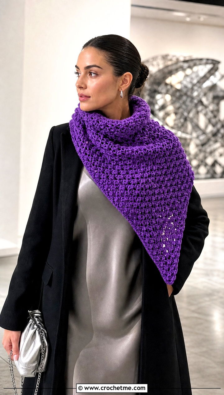Triangle Popcorn Crochet Shawl Scarf With Slip Dress - 25 Popcorn Crochet Scarf outfit ideas