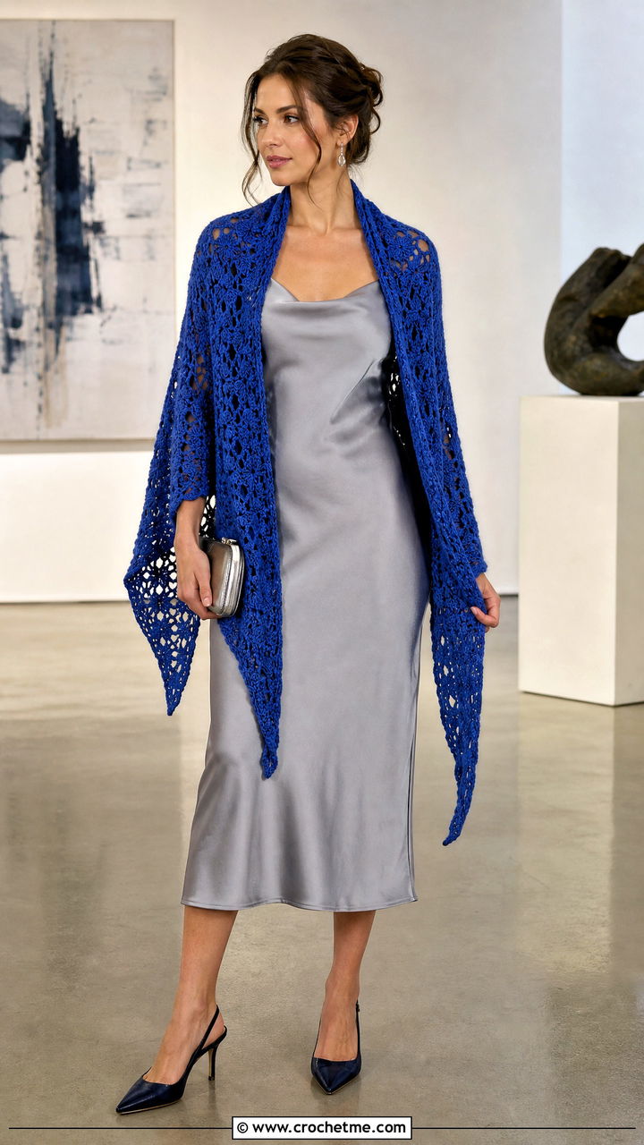 Triangle Prayer Shawl With Satin Slip Dress - 35 crochet prayer shawl outfit ideas