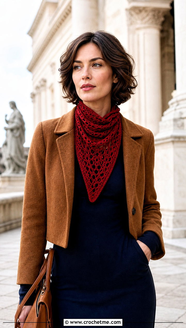 Triangle Red Crochet Scarf With Midi Dress - 25 taylor swift red crochet scarf outfit ideas