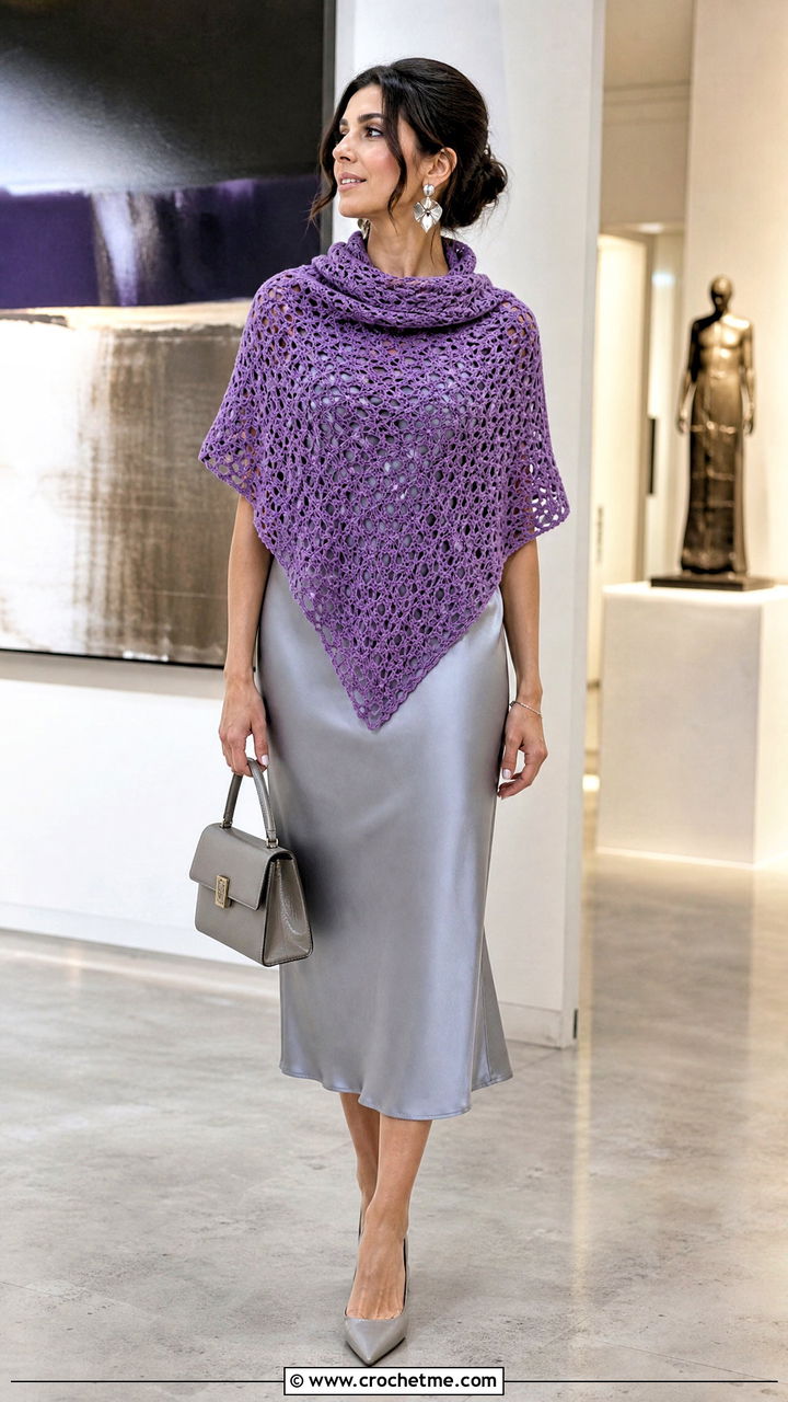 Triangle Shawl Crochet Scarf With Satin Dress - 35 crochet scarf ideas