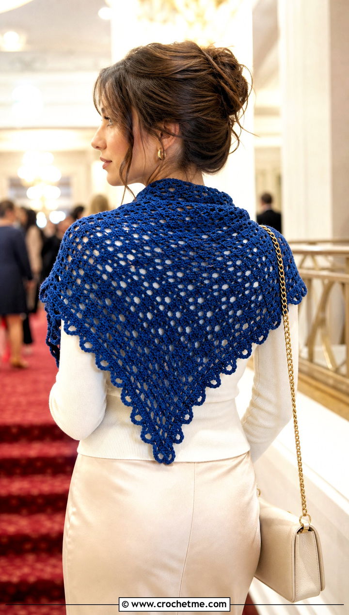Triangle Shawl Crochet Scarf With Satin Skirt - 35 fun crochet scarf outfit ideas