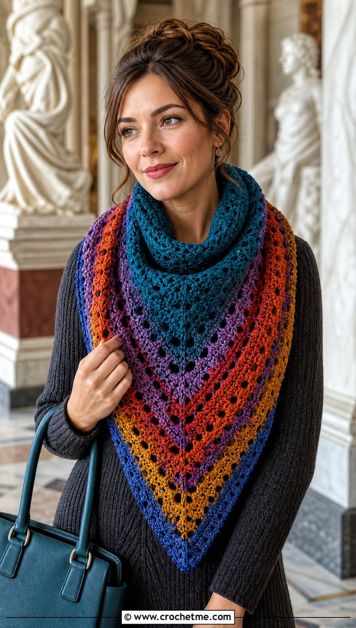 Triangle Shawl Doctor Who Crochet Scarf With Knit Dress And Boots - 25 Doctor Who Crochet Scarf outfit ideas