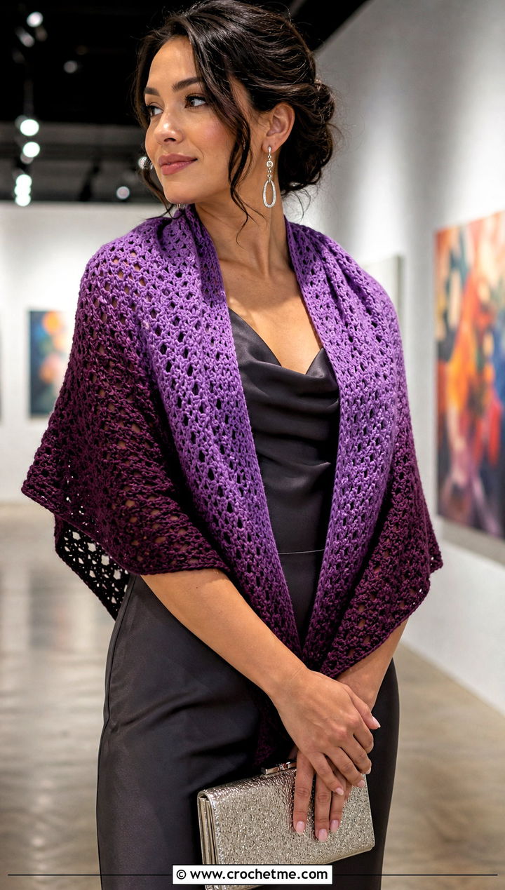 Triangle Shawl Gradient Crochet Scarf With Slip Dress - 25 gradient crochet scarf outfit ideas