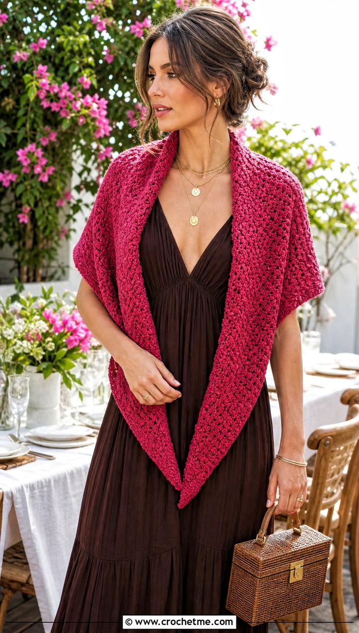 Triangle Shawl Lemon Peel Stitch Scarf With Boho Maxi Dress - 20 Crochet Lemon Peel Stitch Scarf outfit ideas