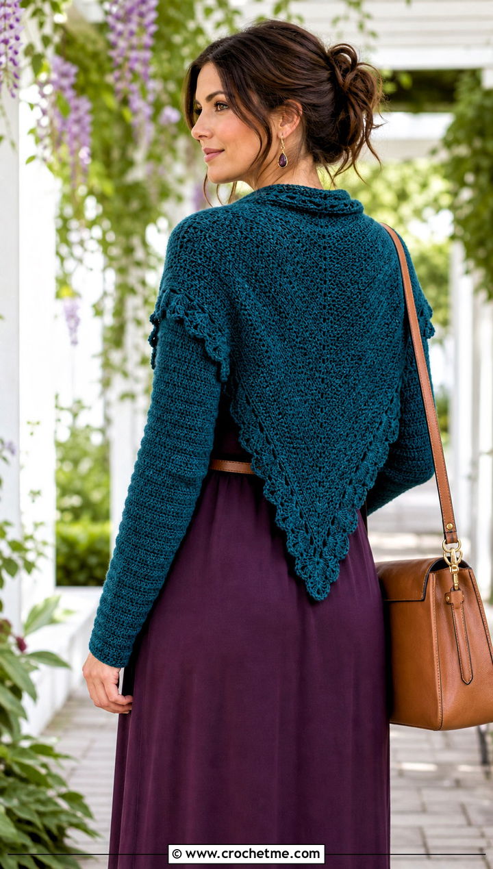Triangle Shawl Scarf With Sleeves And Maxi Dress - 15 Crochet For Scarf With Sleeves outfit ideas
