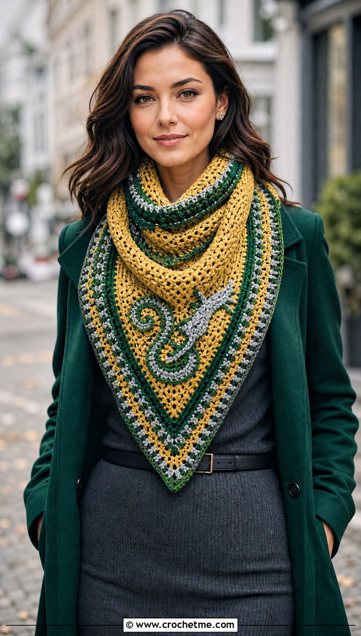 Triangle Shawl Slytherin Crochet Scarf With Sweater Dress - 30 slytherin crochet scarf outfit ideas