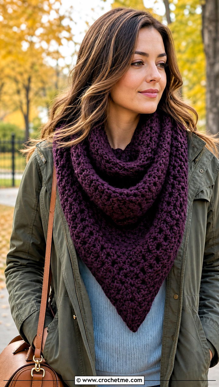 Triangle Super Chunky Crochet Scarf With Utility Jacket - 25 Super Chunky Crochet Scarf outfit ideas