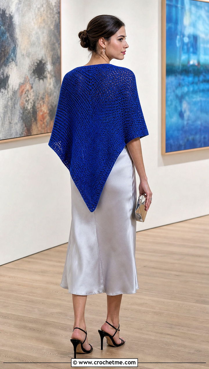 Triangle Tunisian Crochet Wrap With Satin Slip Dress - 25 Tunisian Crochet Wrap outfit ideas