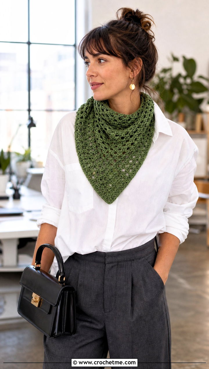Triangle V Stitch Crochet Scarf With White Shirt - 25 v stitch crochet scarf outfit ideas