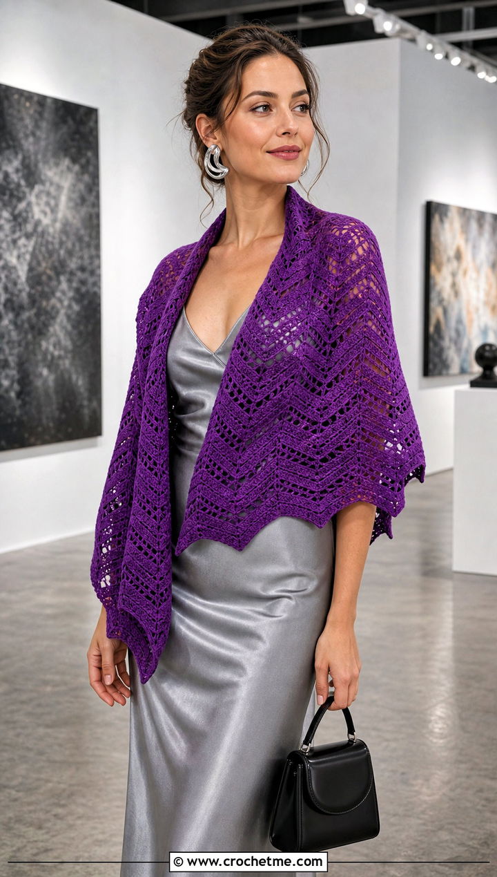 Triangle Zig Zag Crochet Shawl With Slip Dress - 25 Zig Zag Crochet Scarf outfit ideas