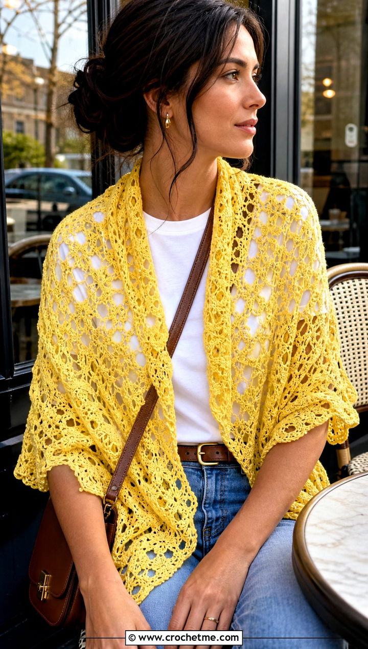 Triangular Lace Floral Shawl With Jeans And Loafers - 15 Crochet Floral Shawl outfit ideas